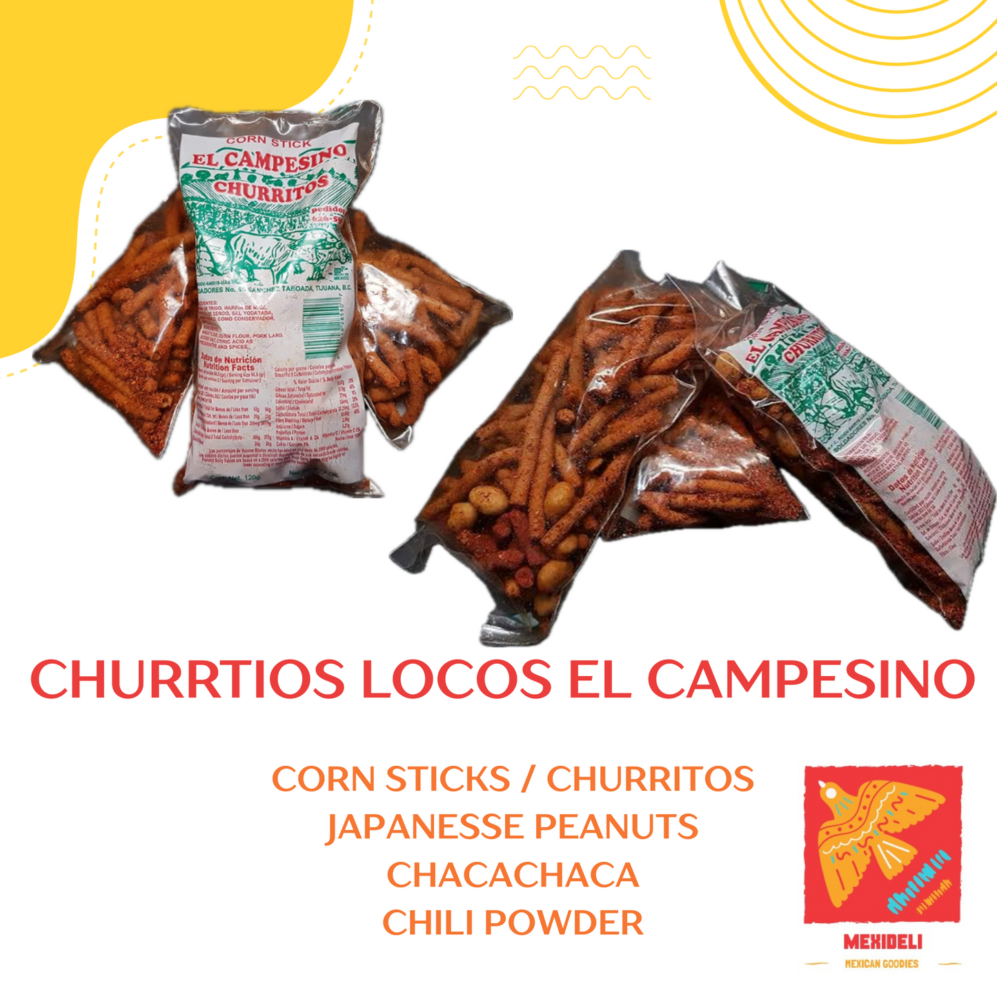 Churritos Locos – Spicy Corn & Peanut Mexican Snack (7oz, 6/12 Pack)