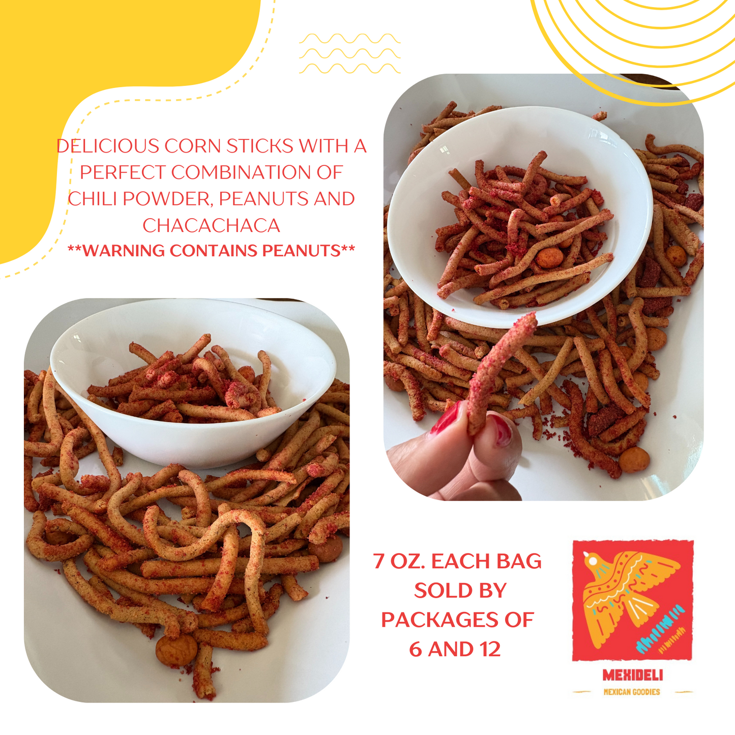 Churritos Locos – Spicy Corn & Peanut Mexican Snack (7oz, 6/12 Pack)