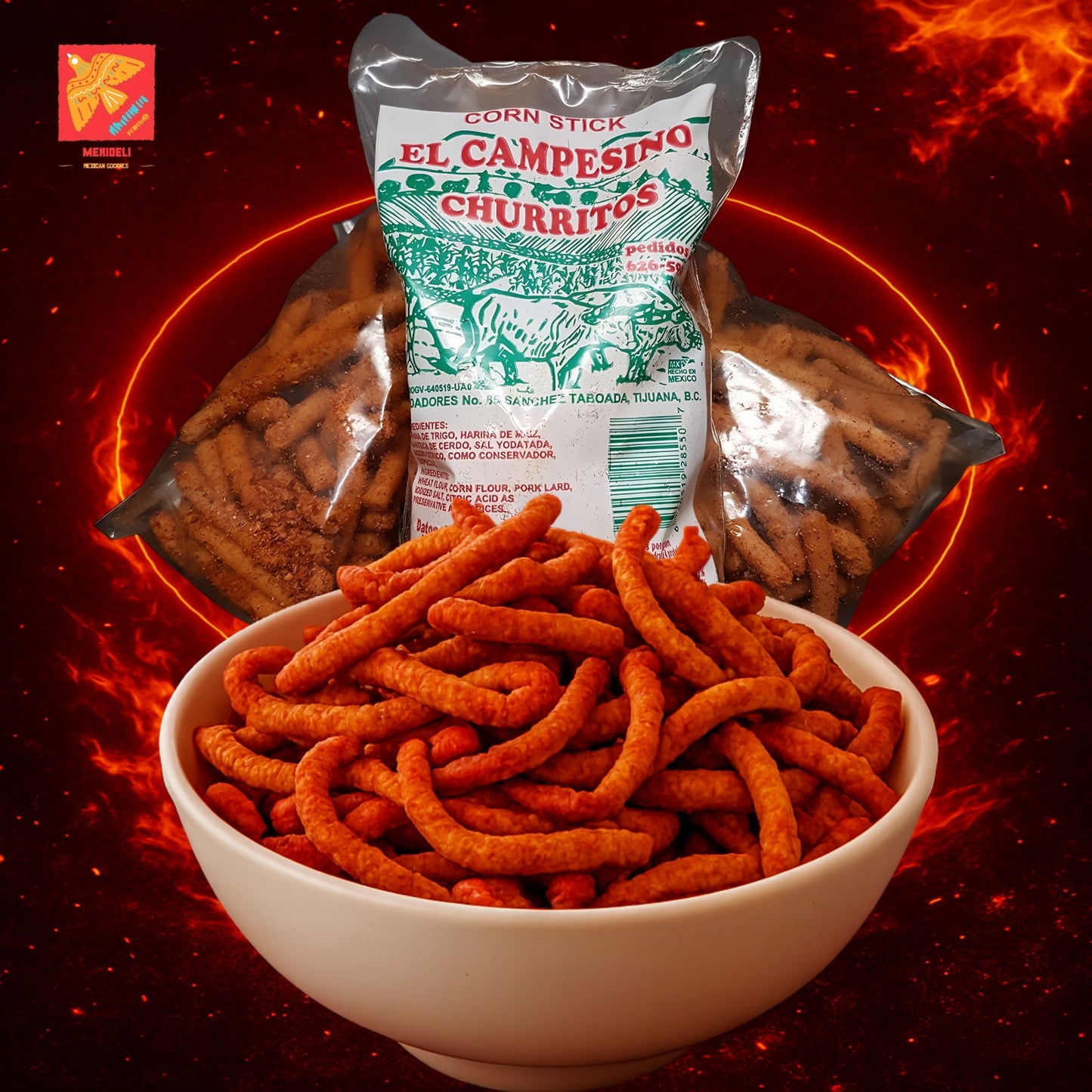 Churritos Locos El Campesin – Spicy Mexican Corn Sticks with Peanuts, 6 Pack (7oz)