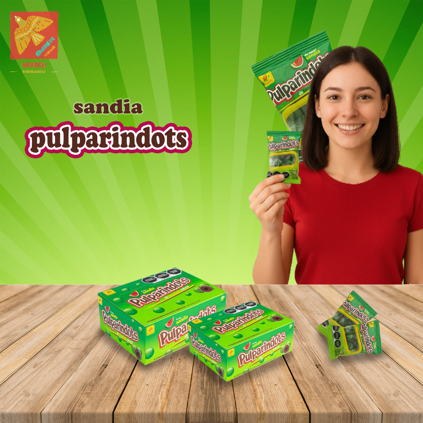 De La Rosa Pulparindots Watermelon Tamarind – Sweet & Spicy Mexican Candy, 20ct